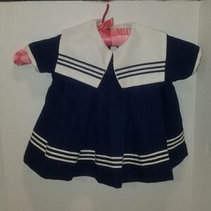 VTG You Are In Wonderland Girls Navy Blue & White Sailor Dress 12/24 months